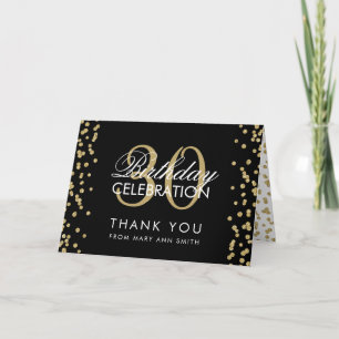 Gold Black Vielen Dank 30. Geburtstag Confetti Dankeskarte
