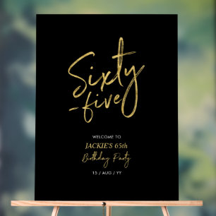 Gold & Black Vierundsechzigster Geburtstag Begrüßu Acrylschild