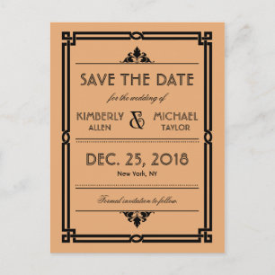 Gold Black Vintag Modern Art Deco Hochzeit Ankündigungspostkarte