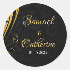 Gold Black Wedding Jubiläum Moderne personalisiere Runder Aufkleber