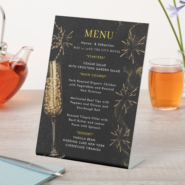 Gold Black Wedding Menu Sockelschild (In Situ)
