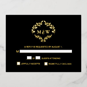 Gold Black Wedding Monogram Wappen Selektion Folien Feiertagspostkarte