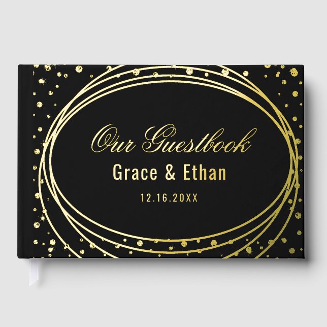 Gold Black Wedding Real Gold Foil Gästebuch (Vorderseite)