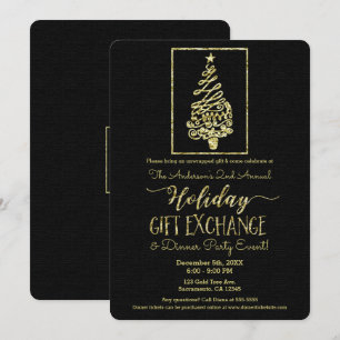 Gold & Black Weihnachtsgeschenketausch-Weihnachtsf Einladung