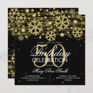 Gold Black Winter Glitzer Glam 50. Geburtstag Einladung