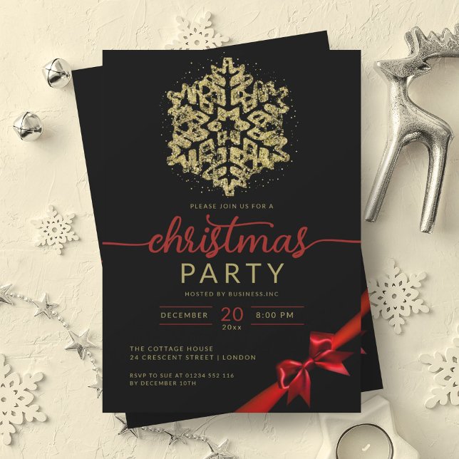 Gold Black Winter Glitzern Snowflake Company Xmas Einladung (Gold Black Winter Glitter Snowflake Company Xmas Invitation)