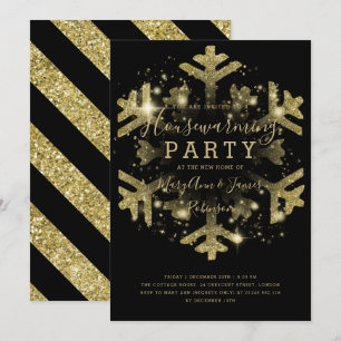 Gold & Black Winter-Housewarming-Party Einladung