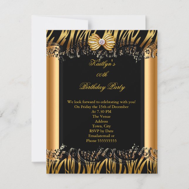 Gold Black Zebra Elegante Geburtstagsparty Einladung (Vorderseite)