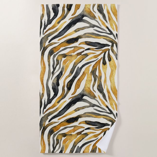 Gold Black Zebra Print Pattern Strandtuch (Vorderseite)