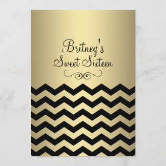 Gold & Black Zickzack Sweet 16 Geburtstag Einladun Einladung