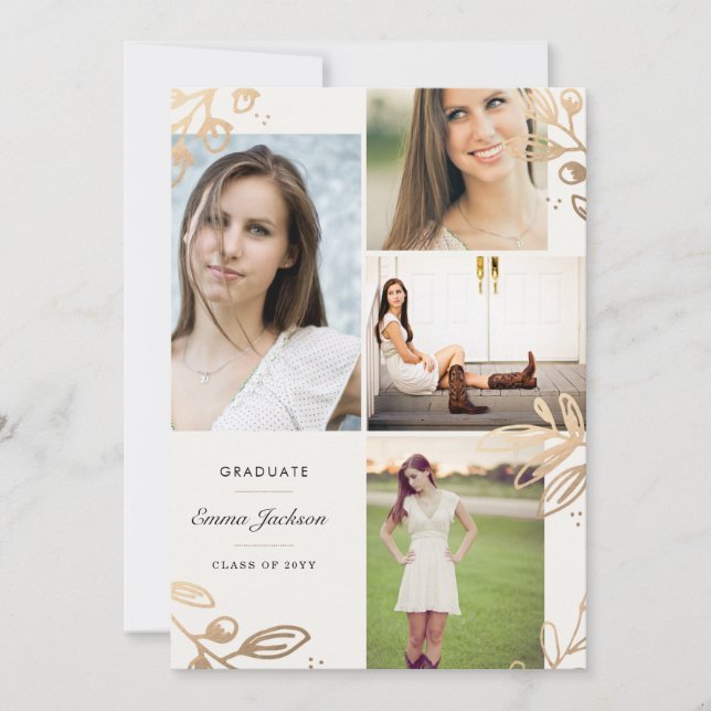 Gold Blätter 4 Foto Grad Bekanntgabe Ankündigung (Vorderseite)