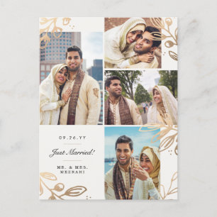 Gold Blätter 4 Foto Hochzeitsankündigung Ankündigungspostkarte