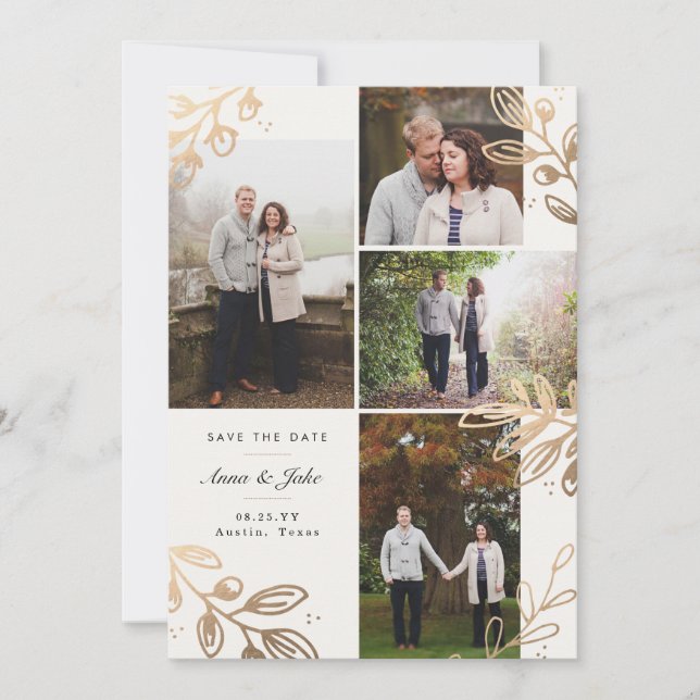 Gold Blätter 4 Foto Save the Date (Vorderseite)