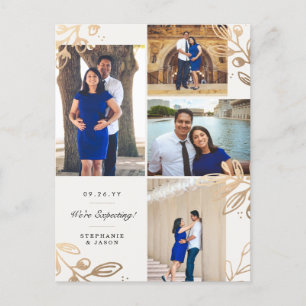 Gold Blätter 4 Foto Schwangerschaftsankündigung Ankündigungspostkarte