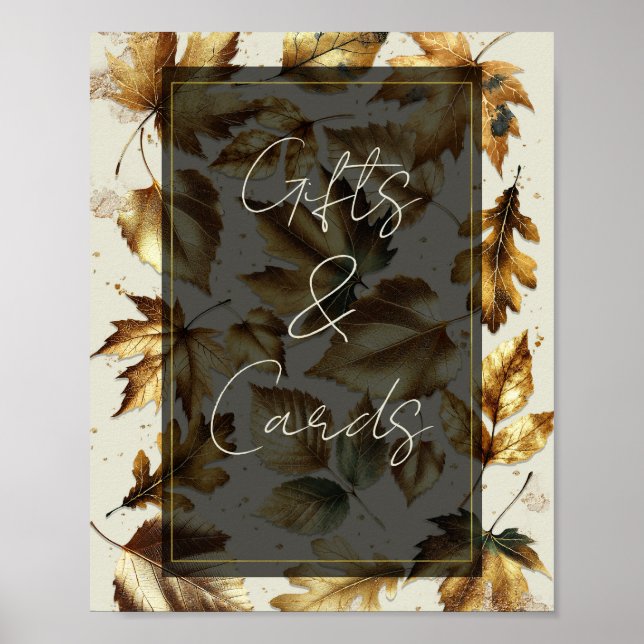 Gold Blätter Almond Beige Black Gifts & Cards Sign Poster (Vorne)