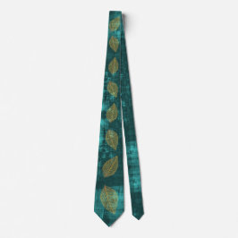 Gold-Blätter auf Aquamarinem Blue Satin-Look Krawatte