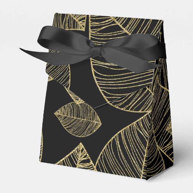 Gold Blätter auf Black Elegant Gefälligkeitsboxen Geschenkschachtel (Vorderseite)