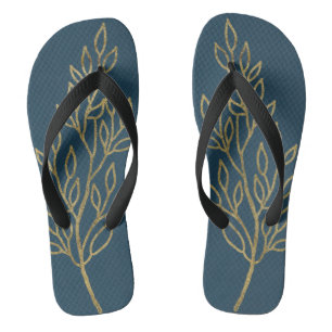 Gold-Blätter auf Blue Flip Flops