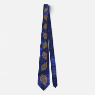 Gold Blätter auf Navy Blue Satin Look Krawatte