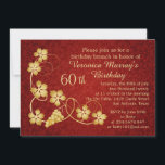 Gold Blätter auf Reben, Rotdampfer 60. Geburtstag Einladung<br><div class="desc">Goldfarbene Reben  Set vor einem roten Damast Hintergrund 60. Geburtstagsparty Einladung. Clip art "Golden Blätter on vine" - kommerzielle Lizenz über www.vectorstock.com</div>