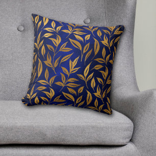 Gold Blätter auf Royal Blue Glow Throw Kissen