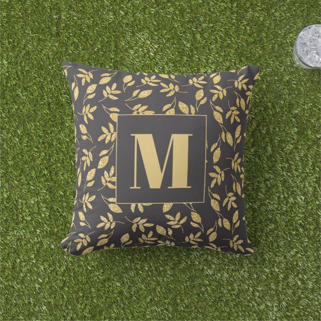 Gold Blätter Black Monogram Modern Stilvoll Kissen (Golfball-Marker)