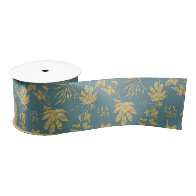 Gold Blätter Blue Green Spring Brautparty Satinband (Spule)