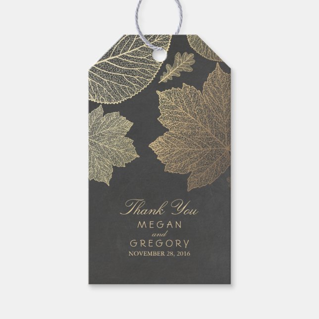 Gold-Blätter Chalkboard-Hochzeit im Herbst Geschenkanhänger (Vorderseite)