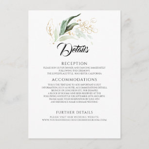 Gold Blätter & Eukalyptus Grüne Hochzeitsstimmung Begleitkarte