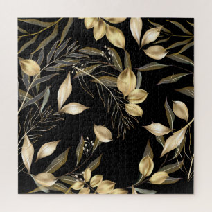 Gold-Blätter: Exotische botanische Nahtlose Puzzle