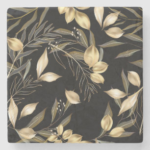 Gold-Blätter: Exotische botanische Nahtlose Steinuntersetzer