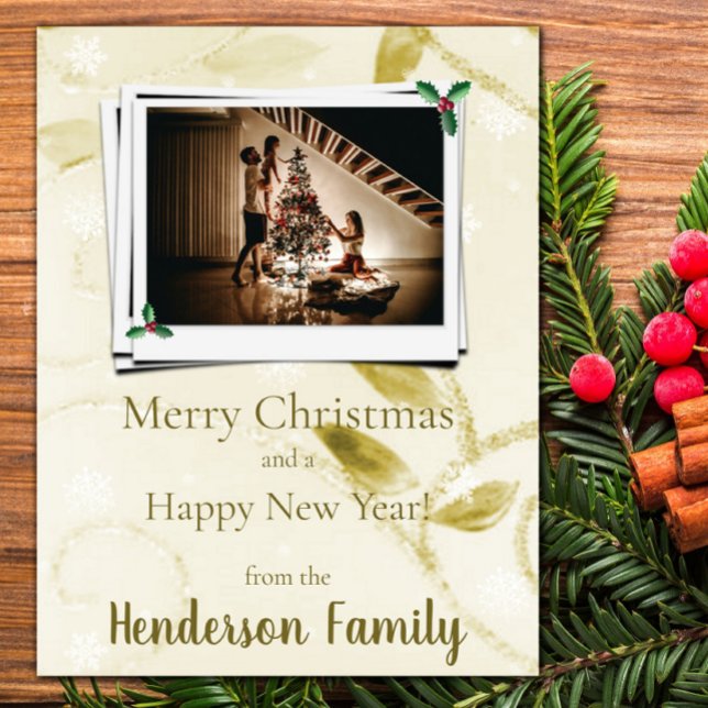 Gold Blätter Flat Holiday Fotokarte Feiertagskarte (Gold Leaves Flat Holiday Photo Card)