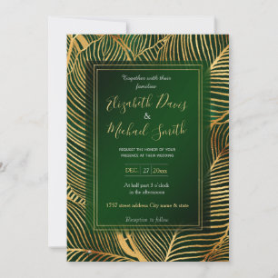 Gold Blätter Forest Green Elegantes Muster Einladung