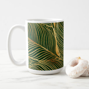 Gold Blätter Forest Green Elegantes Muster Kaffeetasse