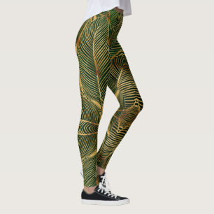 Gold Blätter Forest Green Elegantes Muster Leggings