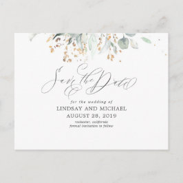Gold Blätter Greenery Boho Save the Date Postkarte