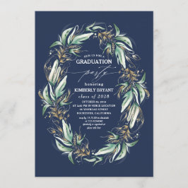 Gold Blätter Grüne Wreath Navy Blue Abschluss Einladung