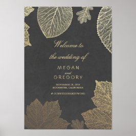 Gold Blätter Hochzeit im Herbst Begrüßungszeichen Poster