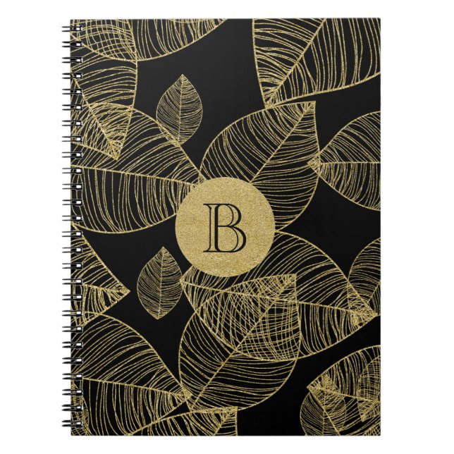 Gold-Blätter im Black Elegant Notebook Journal Notizblock (Vorderseite)