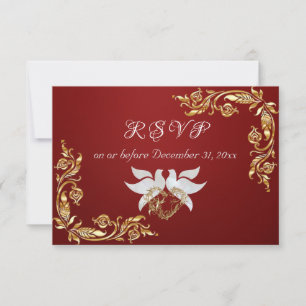 Gold-Blätter in Ruby Red RSVP Karte