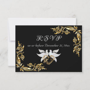 Gold-Blätter in Schwarz RSVP Karte