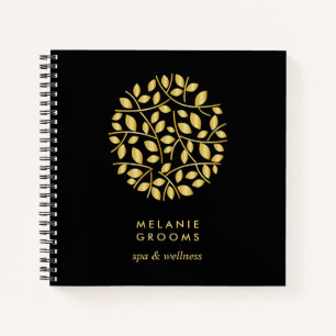Gold-Blätter-Logo Schwarz Personalisiert Mono Notizbuch
