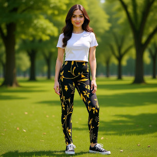 Gold-Blätter mit schwarzem Untergrund Leggings