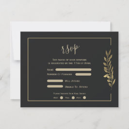 Gold Blätter Moderne Schwarze Hochzeit RSVP Karte
