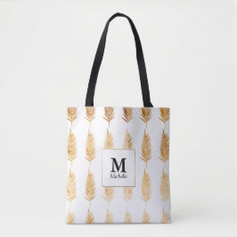 Gold Blätter Muster Monogram Tote Bag
