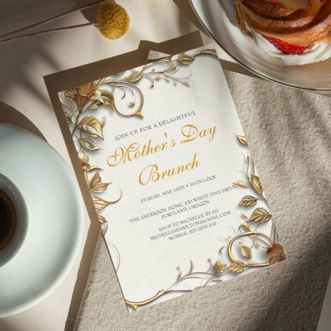 Gold Blätter Muttertagsbrunch Einladung (Von Creator hochgeladen)