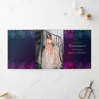 Gold-Blätter Quinceanera-Party Einladung