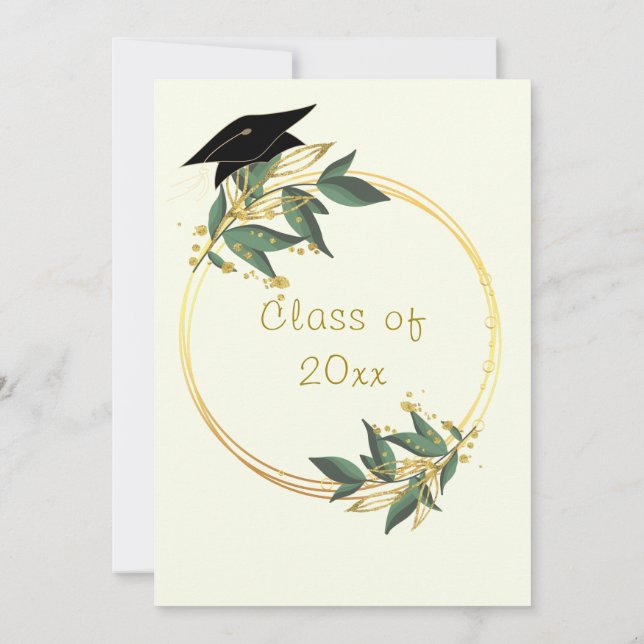 Gold-Blätter Rahmen-Abschluss-Einladung Vorlage (Rückseite)