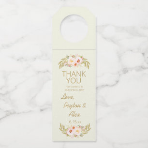 Gold Blätter Rosa Blumenblume Elfenbeincreme Hochz Flaschenanhänger