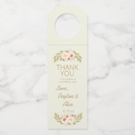 Gold Blätter Rosa Blumenblume Elfenbeincreme Hochz Flaschenanhänger